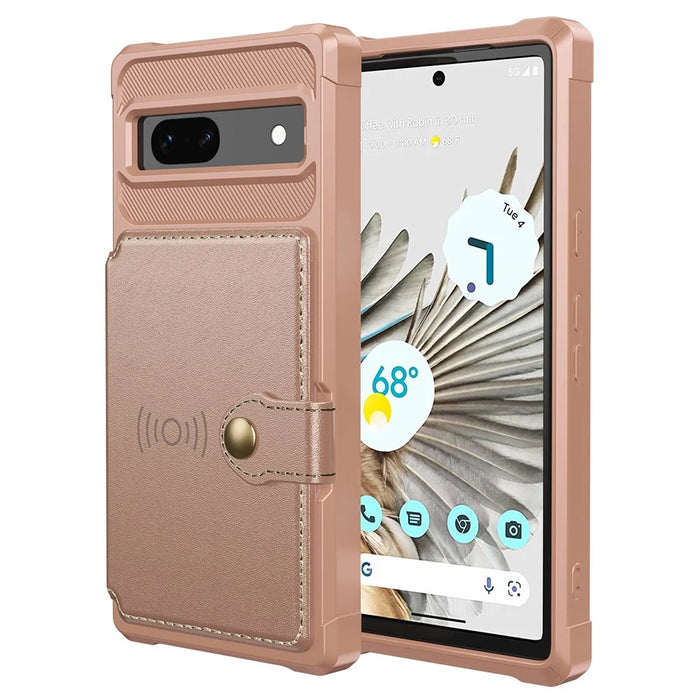 ZM03 For Google Pixel 7a Case PU Leather Coated TPU Card Holder Wallet Phone Cover - Pink - 2
