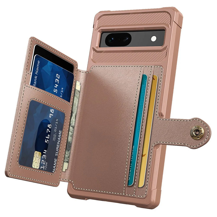 ZM03 For Google Pixel 7a Case PU Leather Coated TPU Card Holder Wallet Phone Cover - Pink - 3