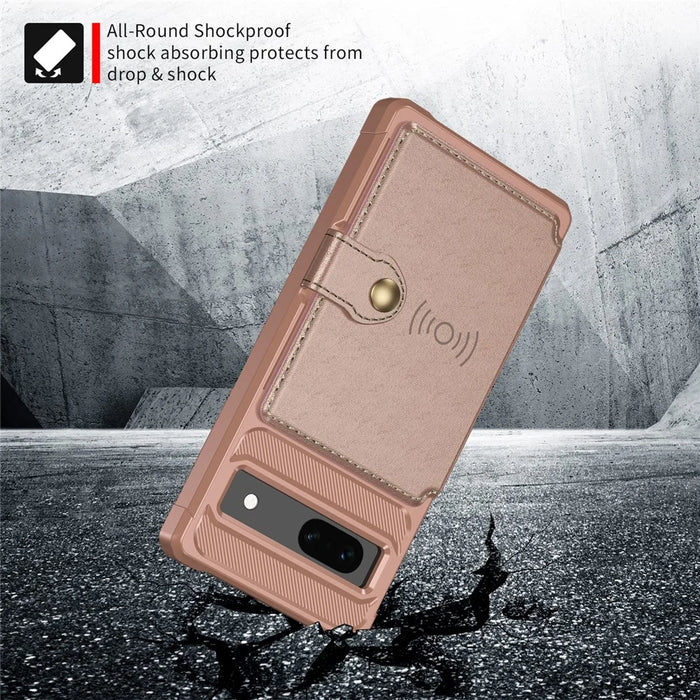 ZM03 For Google Pixel 7a Case PU Leather Coated TPU Card Holder Wallet Phone Cover - Pink - 4