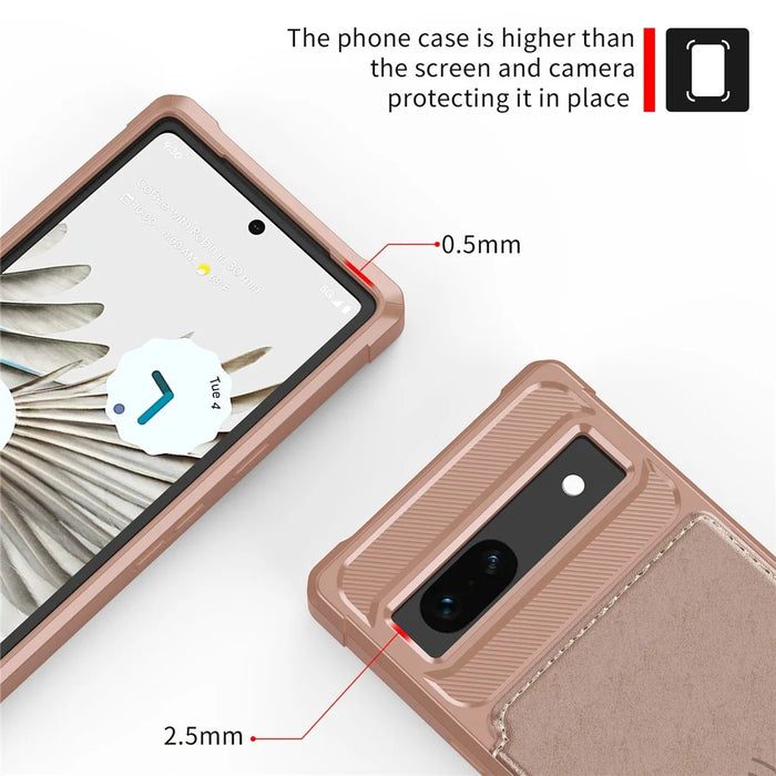 ZM03 For Google Pixel 7a Case PU Leather Coated TPU Card Holder Wallet Phone Cover - Pink - 6