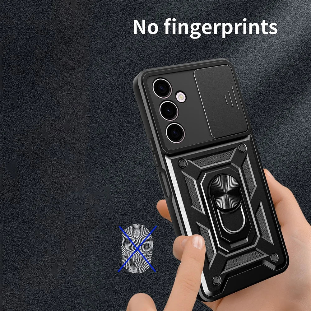For Samsung Galaxy A24 4G (162.1 x 77.6 x 8.3mm) Shockproof Kickstand PC+TPU Phone Case Slide Lens Protection Cover - Black - 5