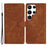 For Samsung Galaxy S22 Ultra 5G Shockproof Case PU Leather Flip Cover Skin-Touch Wallet Phone Shell - Brown - 1