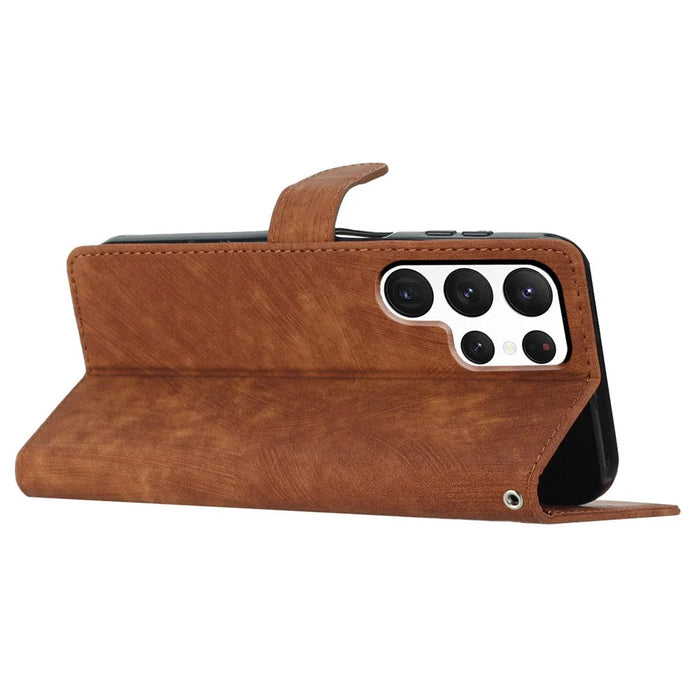 For Samsung Galaxy S22 Ultra 5G Shockproof Case PU Leather Flip Cover Skin-Touch Wallet Phone Shell - Brown - 3
