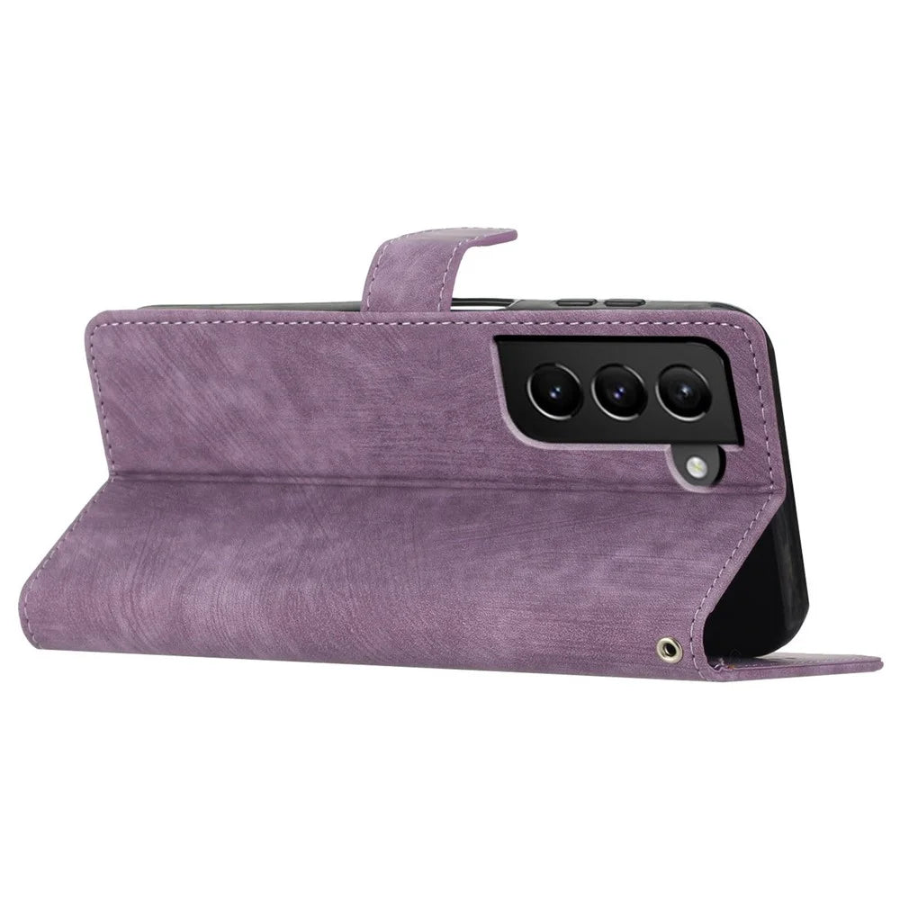 For Samsung Galaxy S22+ 5G PU Leather Folio Flip Cover Skin-Touch Stand Wallet Phone Case - Purple - 3