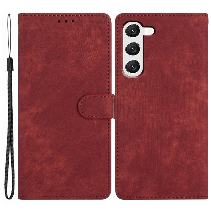 For Samsung Galaxy S23 Solid Color Leather Wallet Protective Cover Skin-touch Stand Phone Case - Red - 1