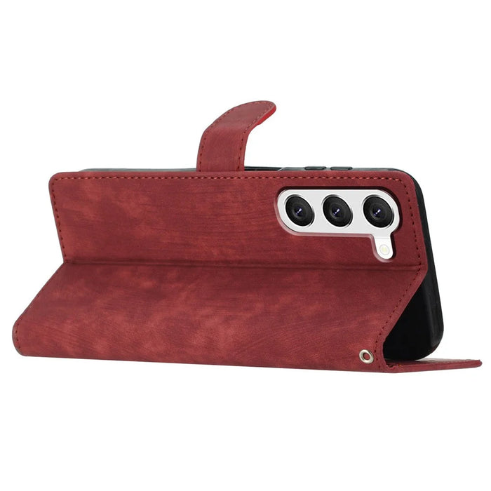 For Samsung Galaxy S23 Solid Color Leather Wallet Protective Cover Skin-touch Stand Phone Case - Red - 3