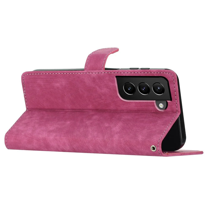 For Samsung Galaxy S22 5G Solid Color Leather Wallet Shell Skin-touch Anti-drop Stand Phone Case - Rose - 3