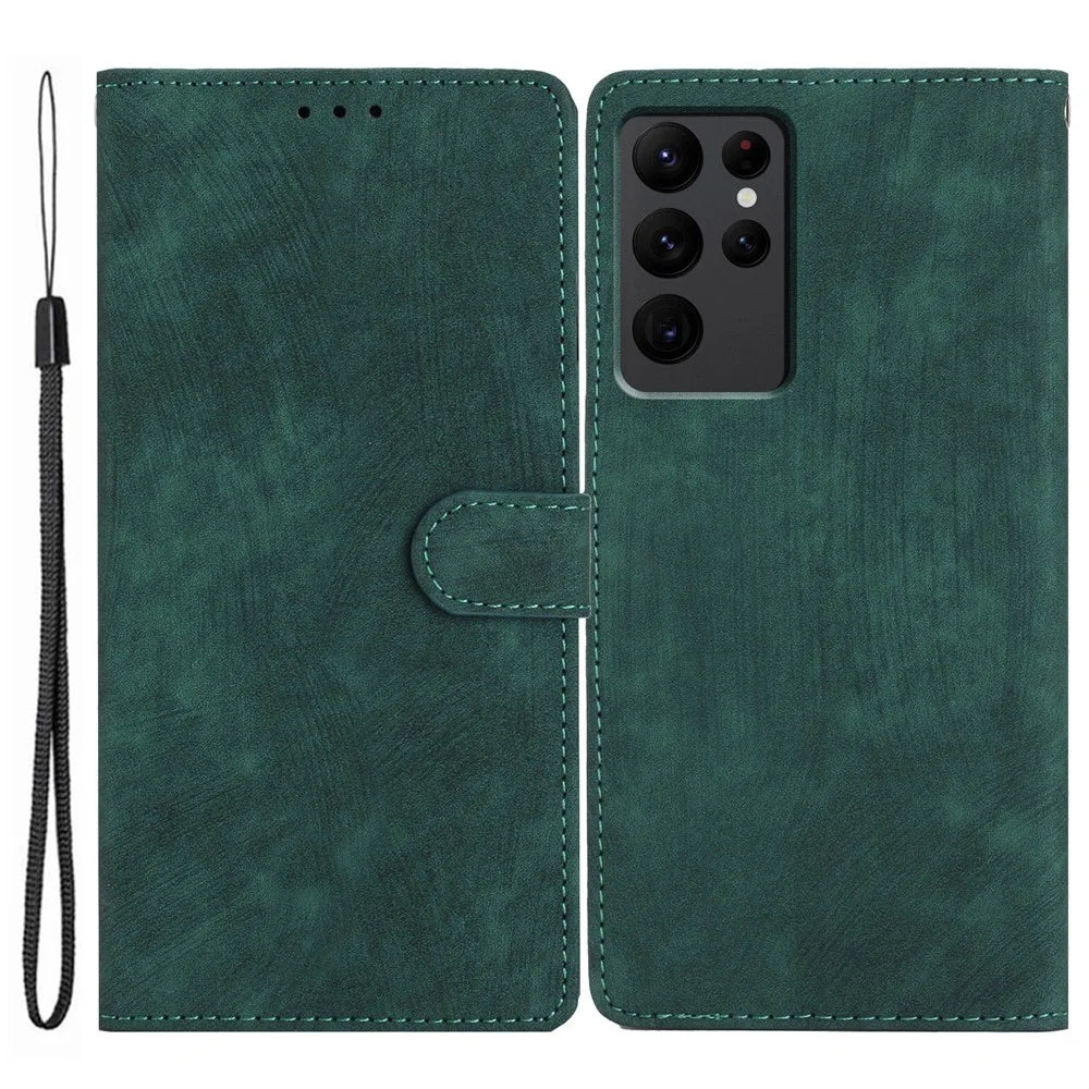 For Samsung Galaxy S23 Ultra Leather Wallet Full Protection Cover Skin-touch Stand Phone Case - Green - 1