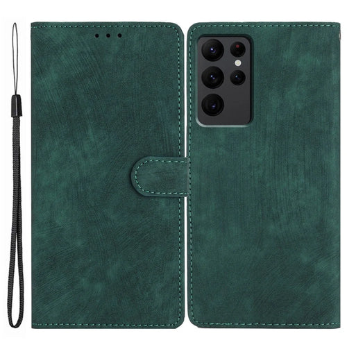 For Samsung Galaxy S23 Ultra Leather Wallet Full Protection Cover Skin-touch Stand Phone Case - Green - 1