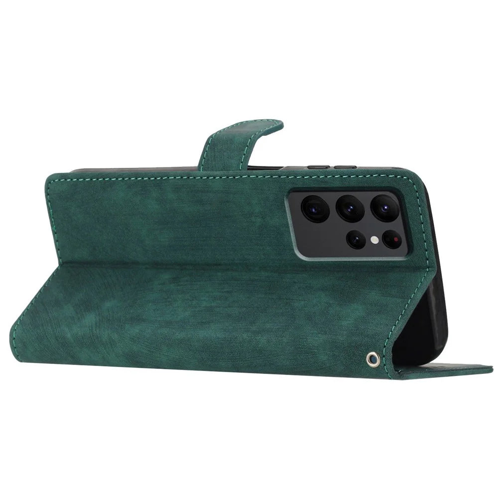 For Samsung Galaxy S23 Ultra Leather Wallet Full Protection Cover Skin-touch Stand Phone Case - Green - 3