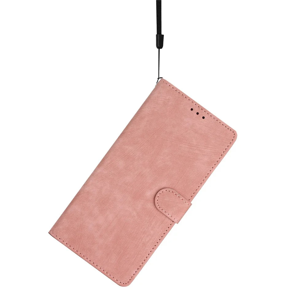 For Samsung Galaxy S23+ Leather Wallet Shell Solid Color Skin-touch Folding Stand Phone Case - Rose Gold - 4
