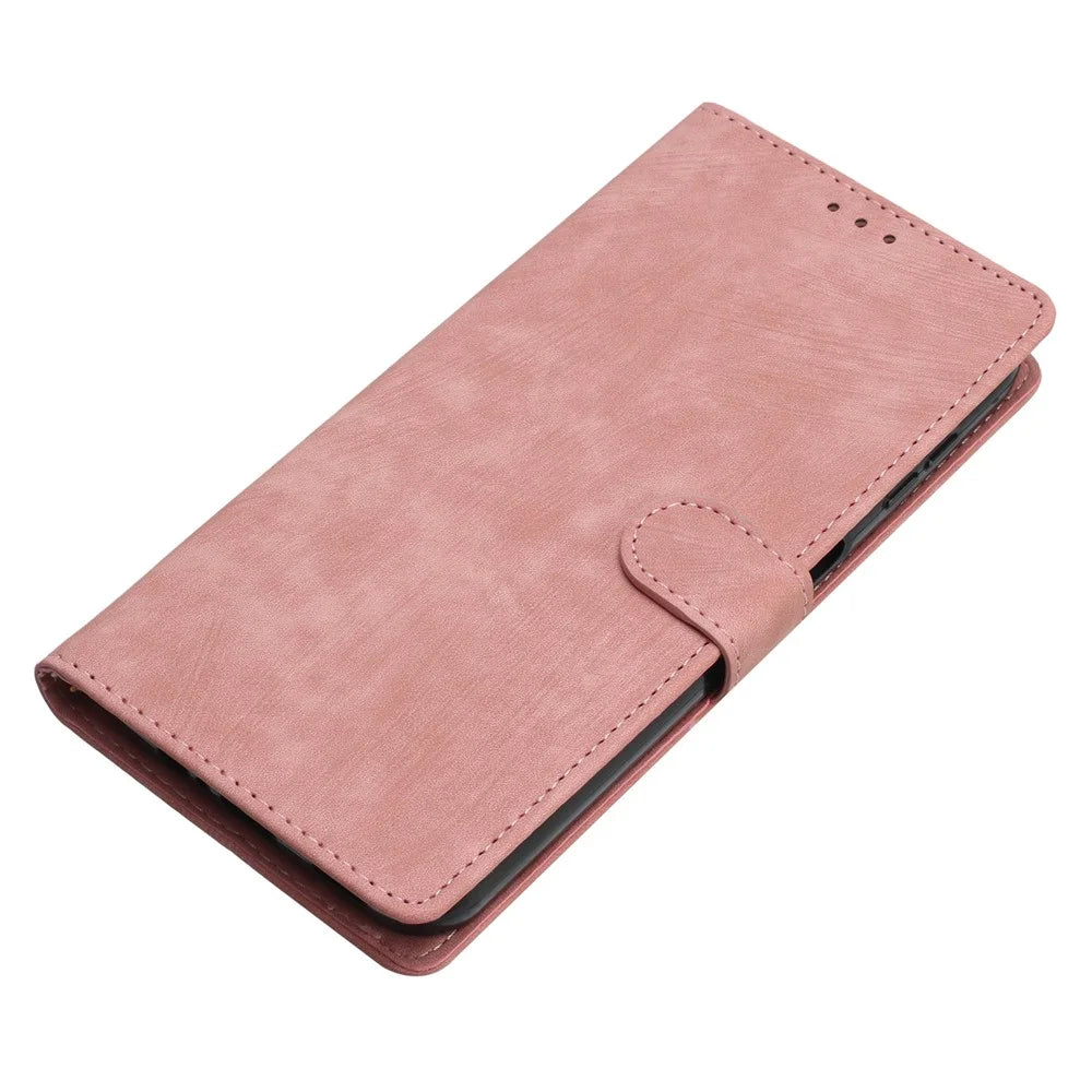 For Samsung Galaxy S23+ Leather Wallet Shell Solid Color Skin-touch Folding Stand Phone Case - Rose Gold - 6