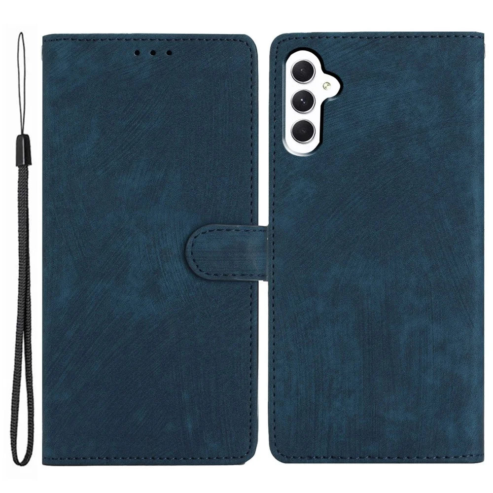 For Samsung Galaxy A24 4G (162.1 x 77.6 x 8.3mm) Solid Color Skin-touch Phone Stand Case Leather Wallet Shell - Blue - 1