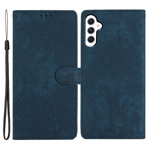 For Samsung Galaxy A24 4G (162.1 x 77.6 x 8.3mm) Solid Color Skin-touch Phone Stand Case Leather Wallet Shell - Blue - 1