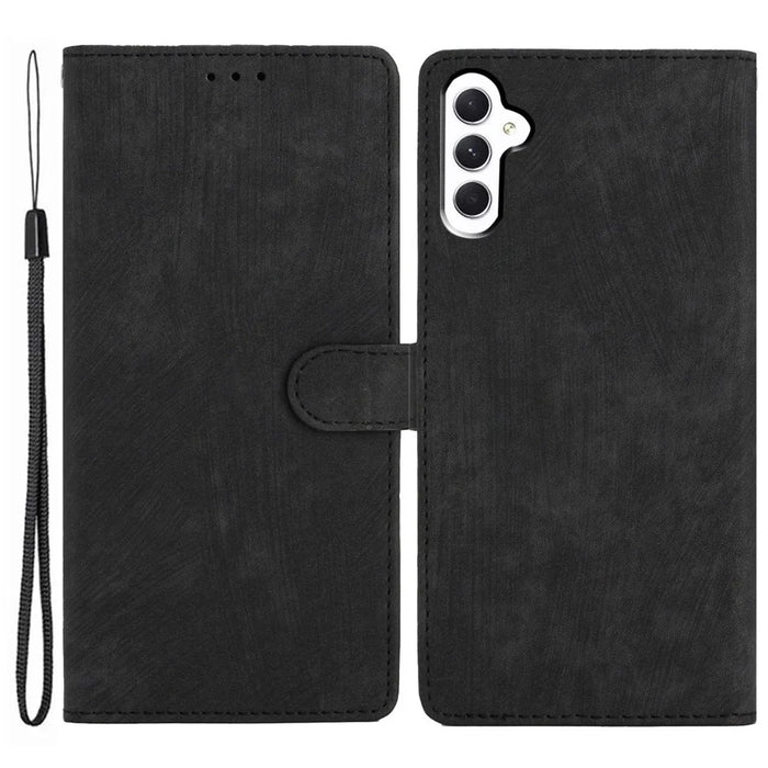 For Samsung Galaxy A34 5G Full Protection Cover Skin-touch Stand Leather Wallet Phone Case - Black - 1