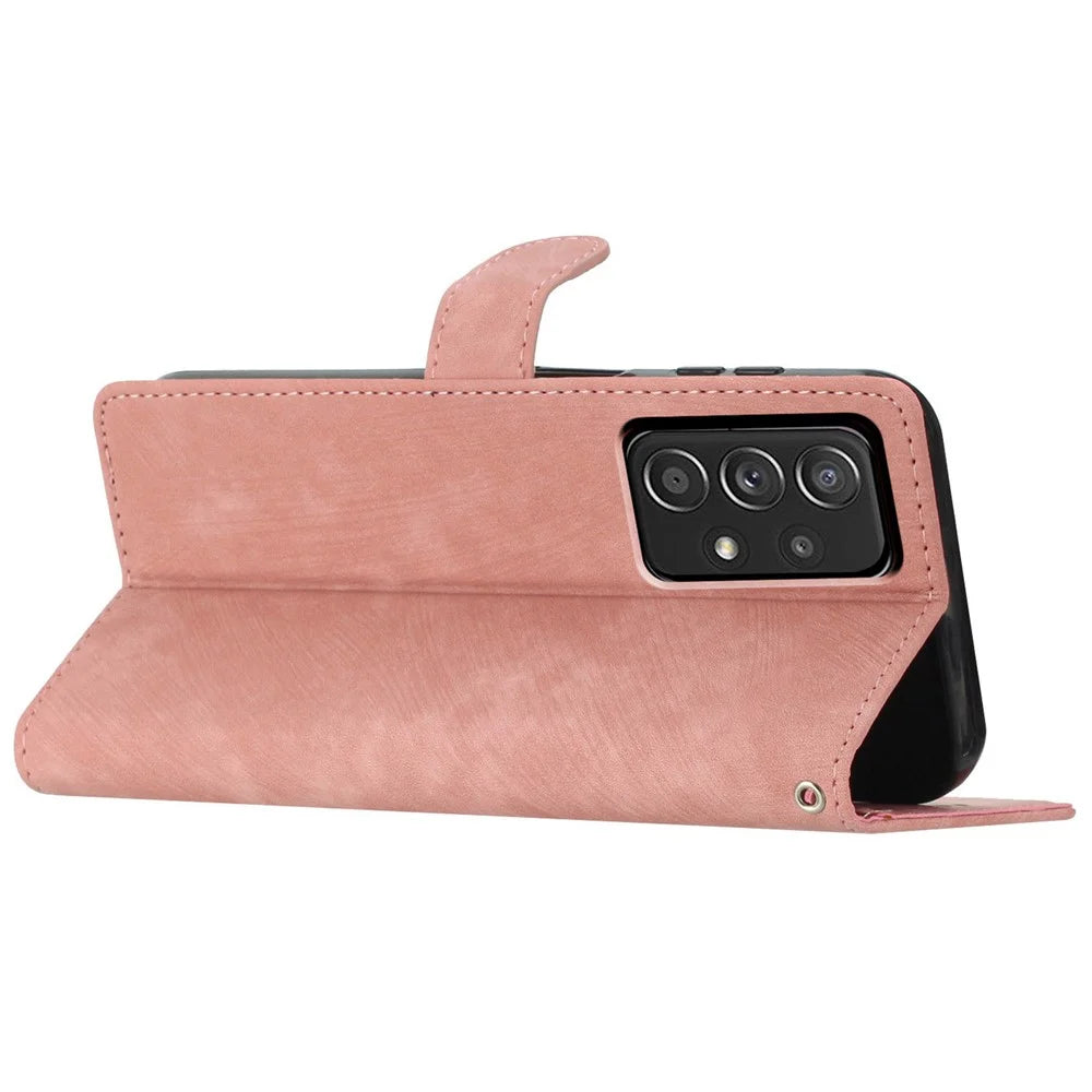For Samsung Galaxy A23 5G (Global Version) / A23 4G Skin-touch Flip Stand Phone Case PU Leather Wallet Anti-drop Shell - Rose Gold - 3