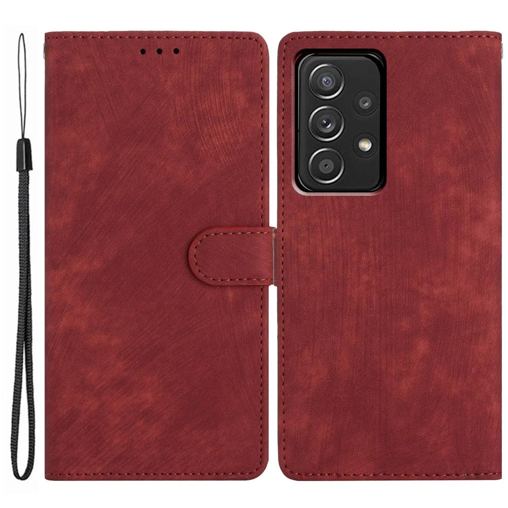 For Samsung Galaxy A73 5G PU Leather Full Protection Cover Skin-touch Wallet Stand Phone Case - Red - 1
