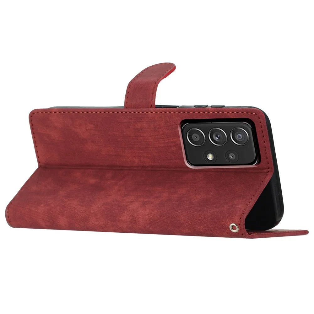 For Samsung Galaxy A73 5G PU Leather Full Protection Cover Skin-touch Wallet Stand Phone Case - Red - 3