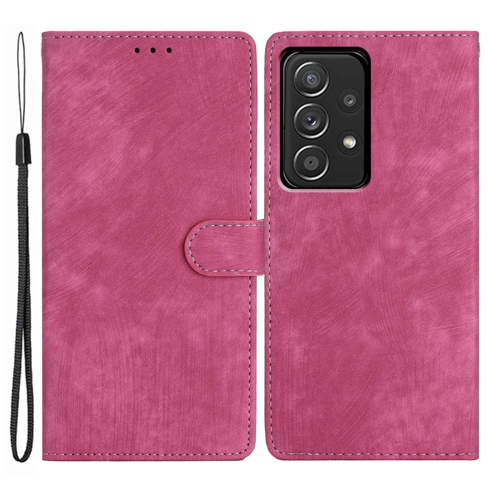 For Samsung Galaxy A53 5G Skin-touch PU Leather Wallet Stand Phone Case Full Protection Shell - Rose - 1