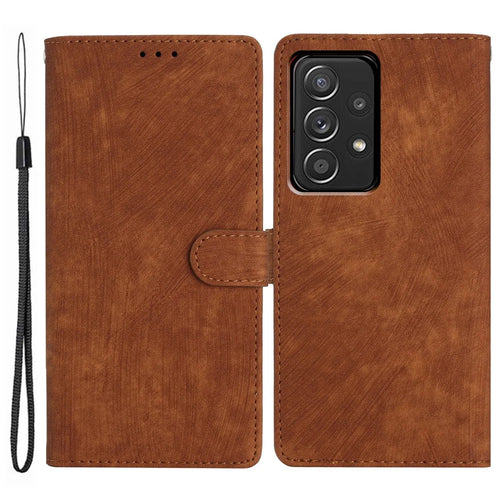 For Samsung Galaxy A33 5G Skin-touch PU Leather Phone Case Flip Stand Wallet Cover - Brown - 1