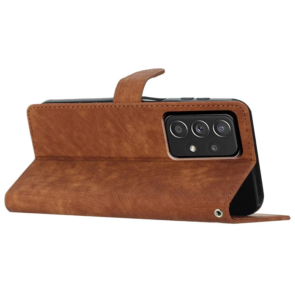For Samsung Galaxy A33 5G Skin-touch PU Leather Phone Case Flip Stand Wallet Cover - Brown - 3