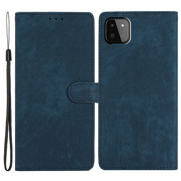 Leather Protective Cover for Samsung Galaxy A22 5G (EU Version) ,  Solid Color Skin-touch Phone Wallet Stand Case - Blue - 1