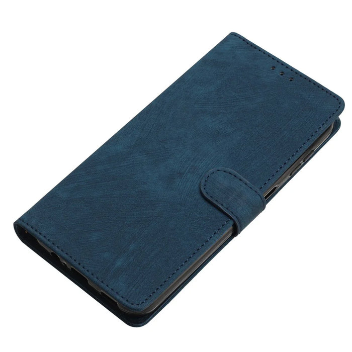 Leather Protective Cover for Samsung Galaxy A22 5G (EU Version) ,  Solid Color Skin-touch Phone Wallet Stand Case - Blue - 6