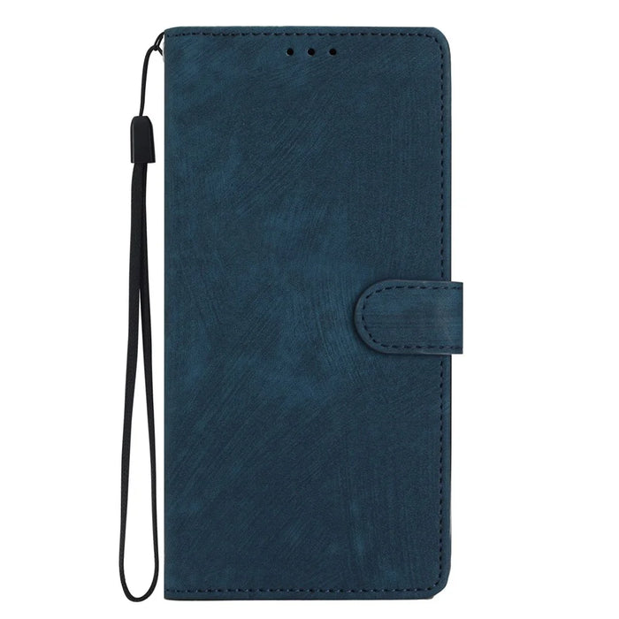 Leather Protective Cover for Samsung Galaxy A22 5G (EU Version) ,  Solid Color Skin-touch Phone Wallet Stand Case - Blue - 7