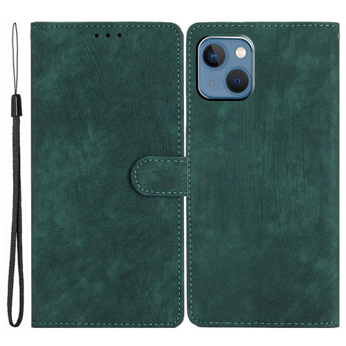 Anti-drop Phone Case for iPhone 13 6.1 inch , Skin-touch Leather Wallet Cover with Stand - Green - 1