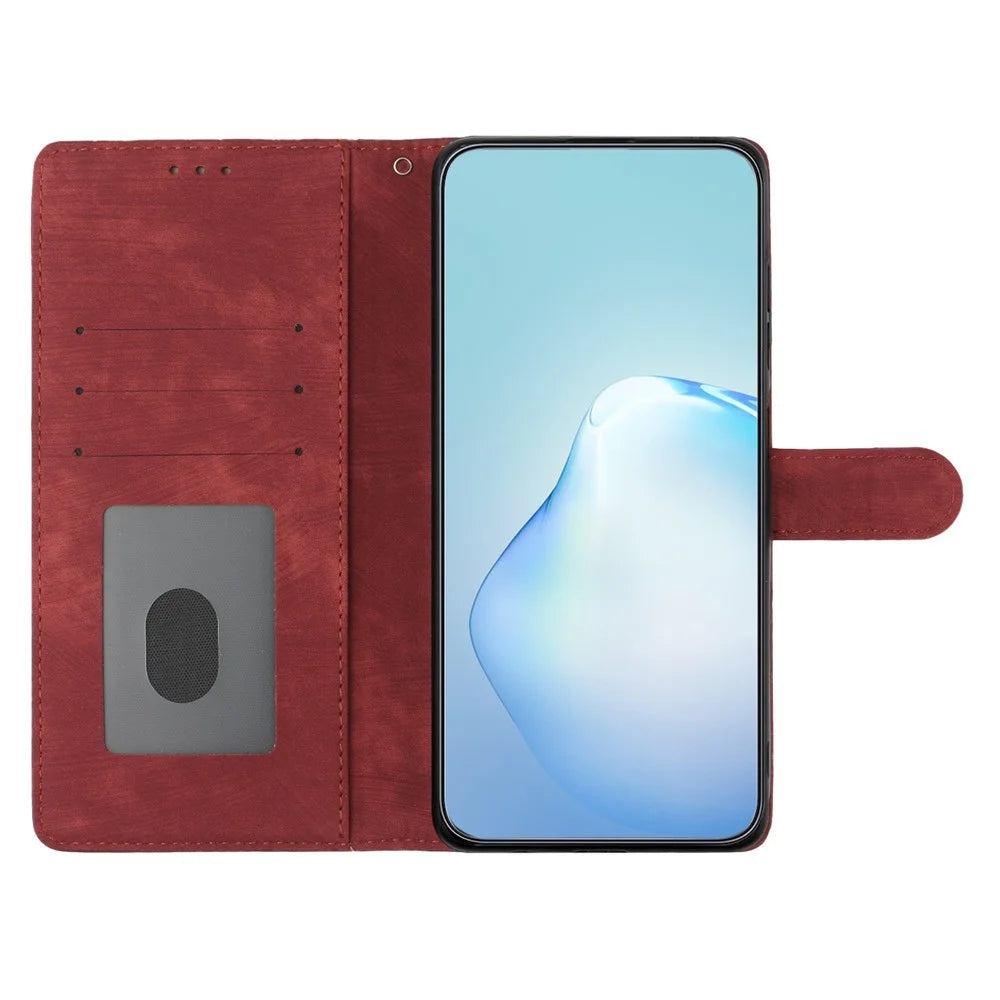 For iPhone 14 Pro Solid Color Skin-touch PU Leather Wallet Shell Anti-drop Stand Phone Case - Red - 2