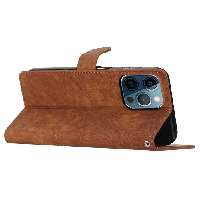 Wallet Shell for iPhone 14 Pro Max Solid Color Skin-touch PU Leather Anti-drop Stand Phone Case - Brown - 3