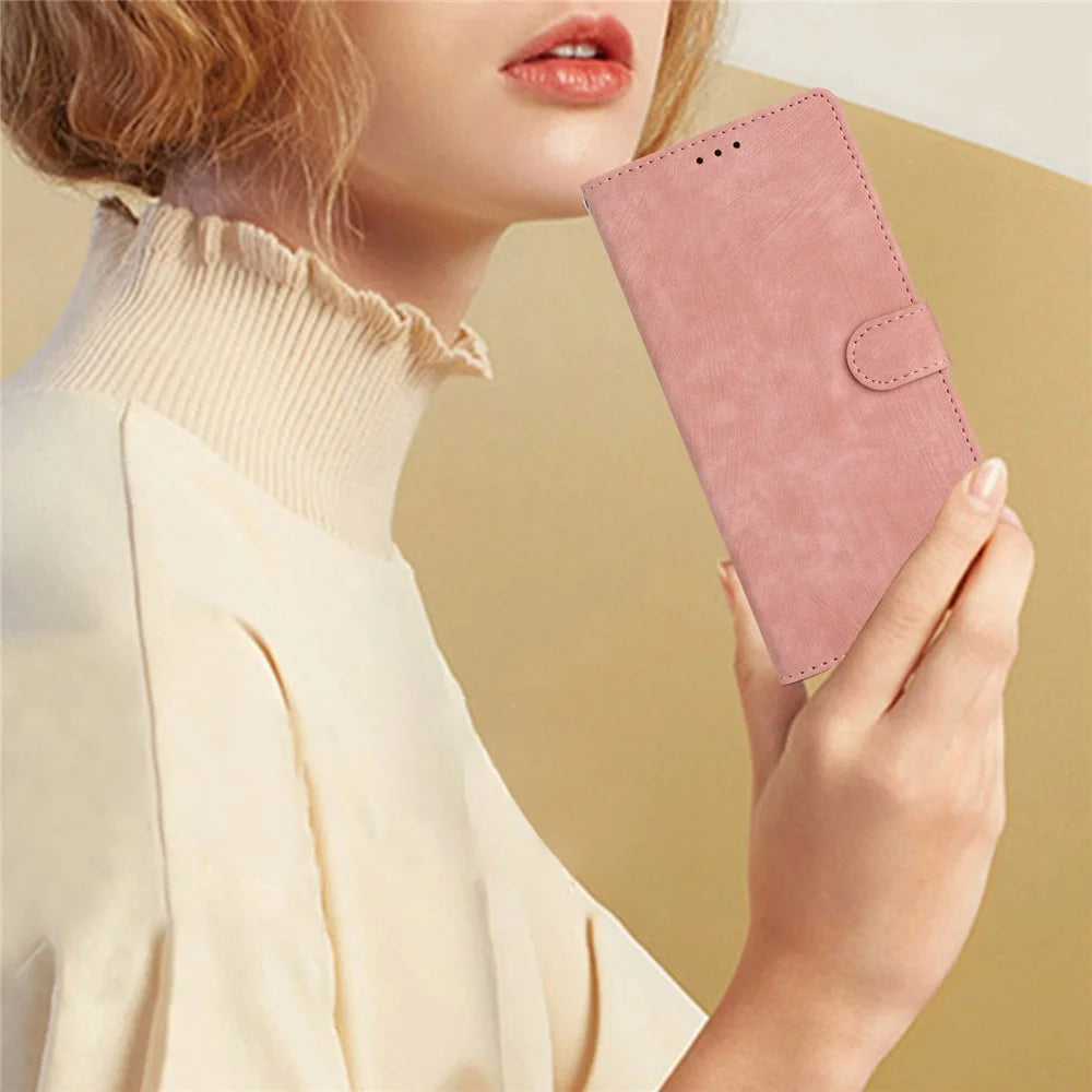 Wallet Shell for iPhone 14 Solid Color Skin-touch PU Leather Anti-collision Stand Phone Case - Rose Gold - 5