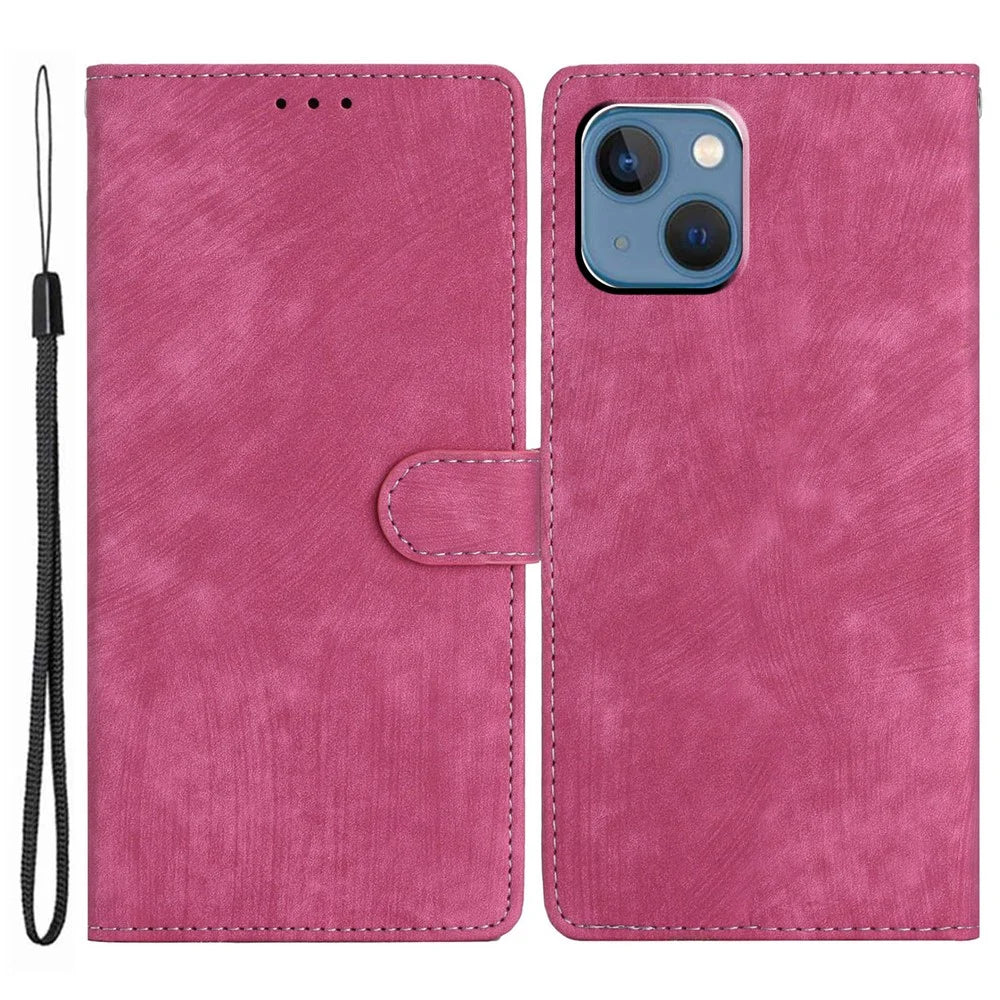For iPhone 14 Plus PU Leather Wallet Fully Wrapped Cover Skin-touch Stand Phone Case - Rose - 1