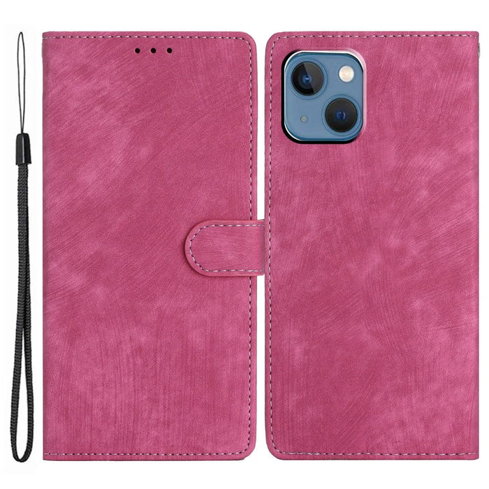 For iPhone 14 Plus PU Leather Wallet Fully Wrapped Cover Skin-touch Stand Phone Case - Rose - 1