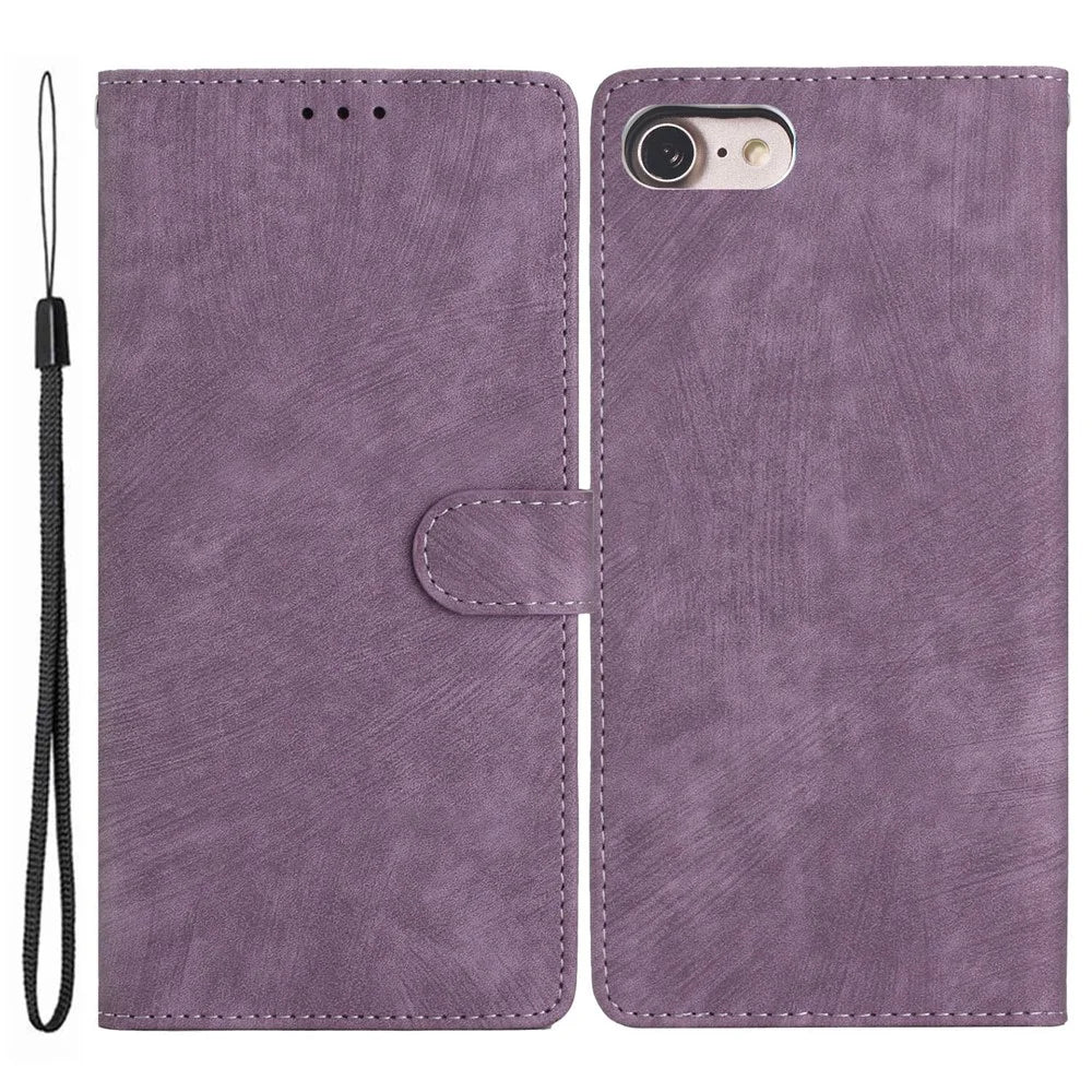For iPhone 7 / 8 / SE (2020) / SE (2022) PU Leather Solid Color Cover Skin-touch Stand Wallet Phone Case - Purple - 1