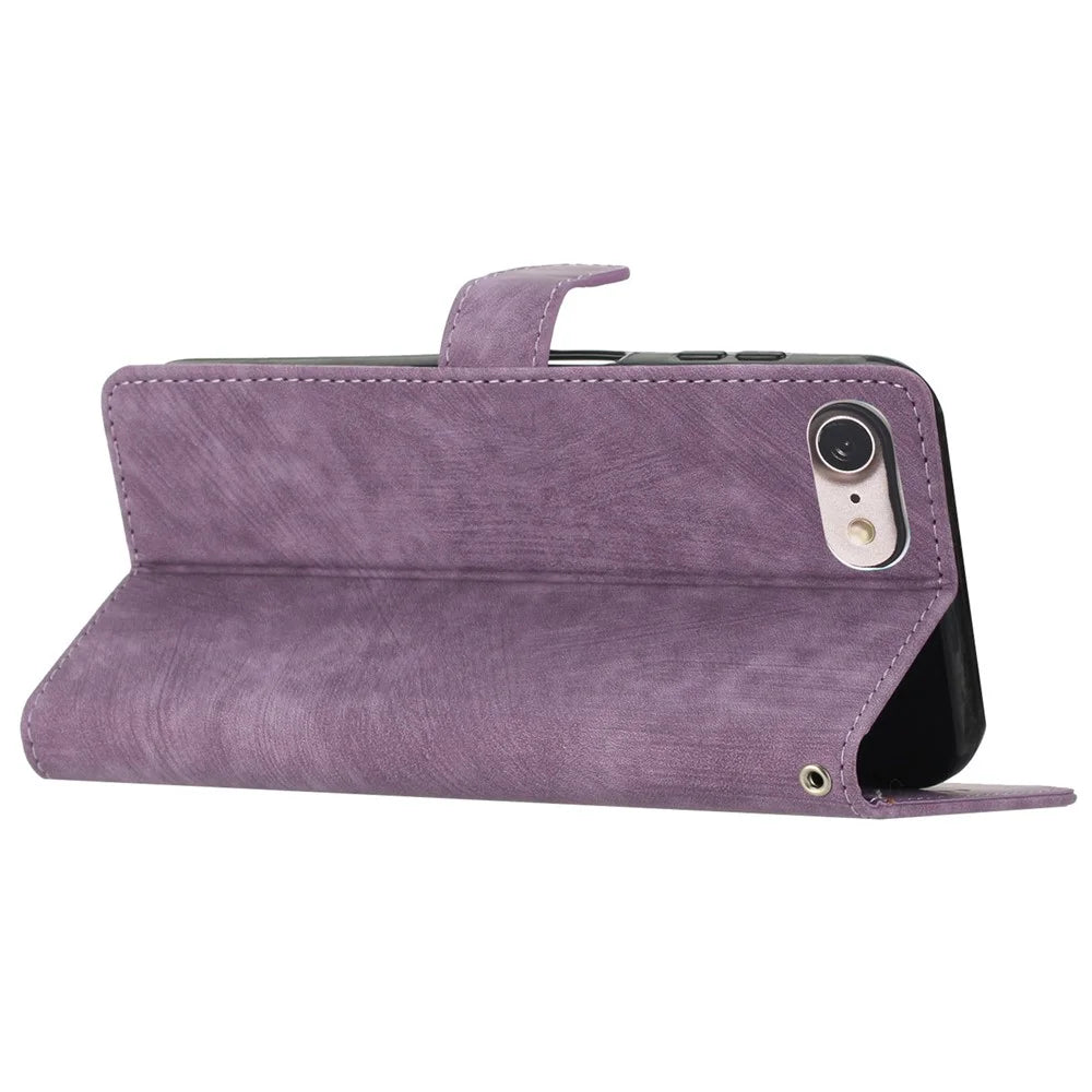For iPhone 7 / 8 / SE (2020) / SE (2022) PU Leather Solid Color Cover Skin-touch Stand Wallet Phone Case - Purple - 3