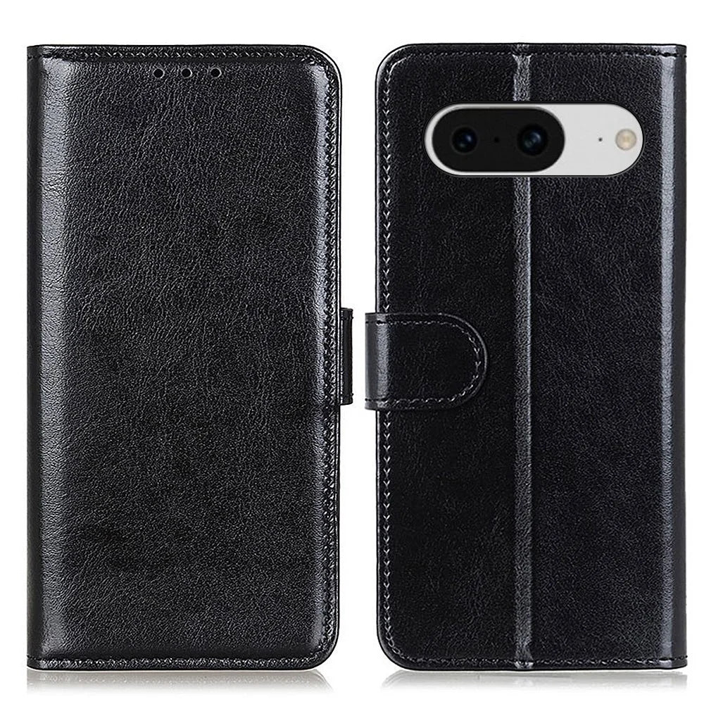 For Google Pixel 8 5G PU Leather+TPU Phone Cover Crazy Horse Texture Cellphone Wallet Stand Case - Black - 1
