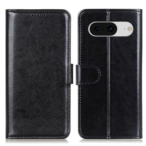 For Google Pixel 8 5G PU Leather+TPU Phone Cover Crazy Horse Texture Cellphone Wallet Stand Case - Black - 1
