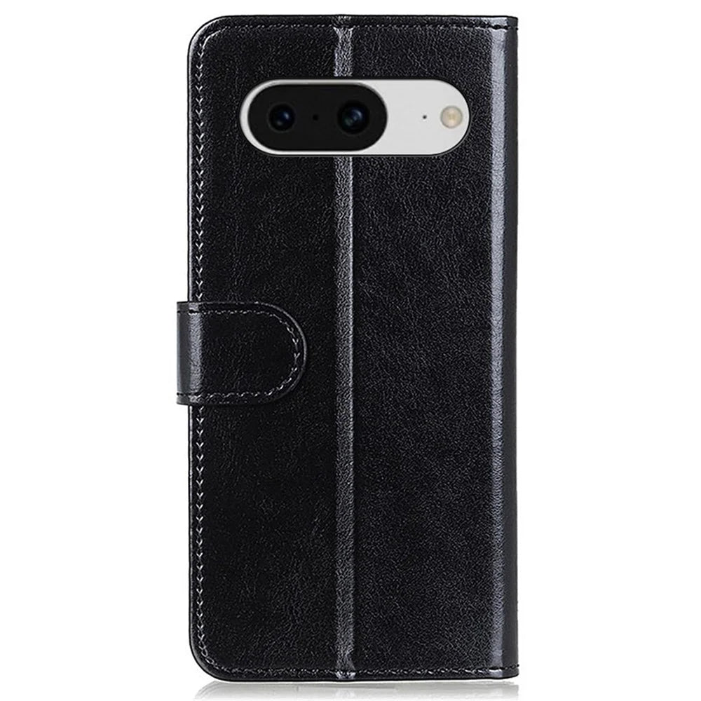 For Google Pixel 8 5G PU Leather+TPU Phone Cover Crazy Horse Texture Cellphone Wallet Stand Case - Black - 7
