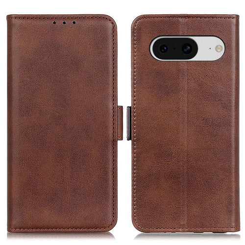 For Google Pixel 8 Cowhide Texture Leather Stand Wallet Case Shockproof Protective Phone Cover - Brown - 1