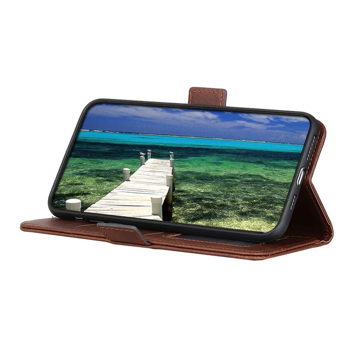 For Google Pixel 8 Cowhide Texture Leather Stand Wallet Case Shockproof Protective Phone Cover - Brown - 3