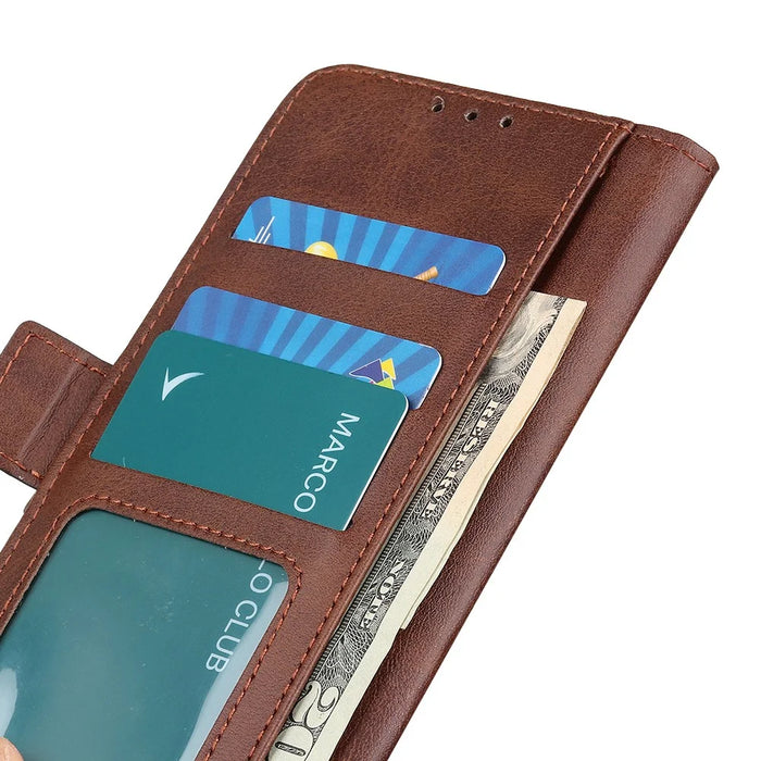 For Google Pixel 8 Cowhide Texture Leather Stand Wallet Case Shockproof Protective Phone Cover - Brown - 4