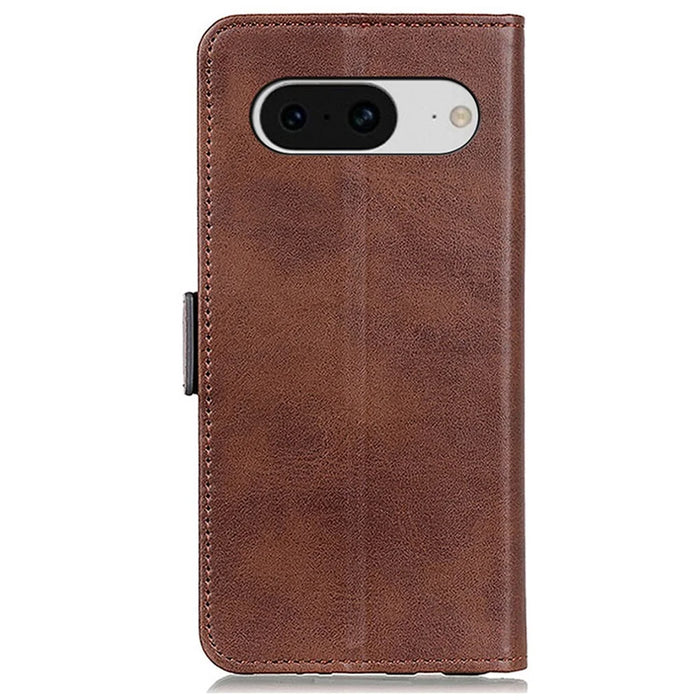 For Google Pixel 8 Cowhide Texture Leather Stand Wallet Case Shockproof Protective Phone Cover - Brown - 7