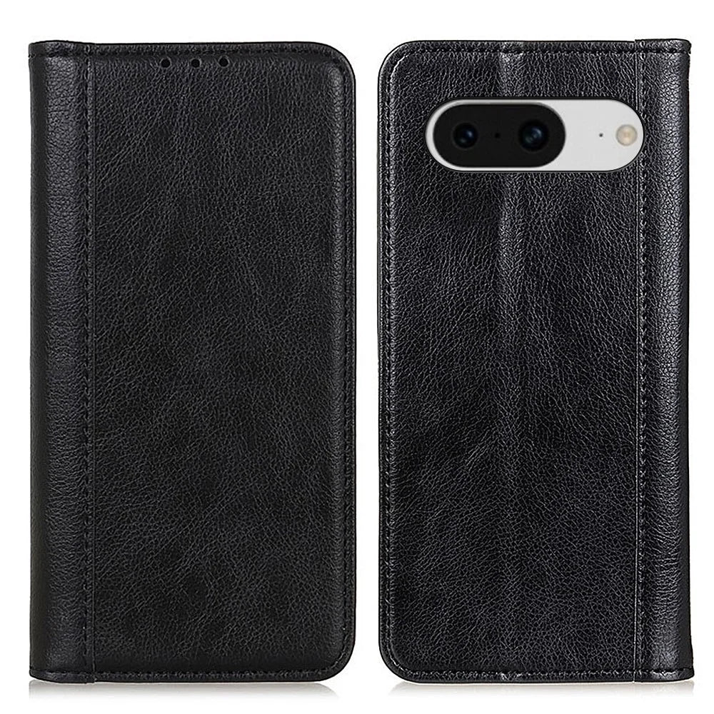 For Google Pixel 8 Litchi Texture Shockproof Wallet Stand Phone Case Split Leather+TPU Protective Cover - Black - 1