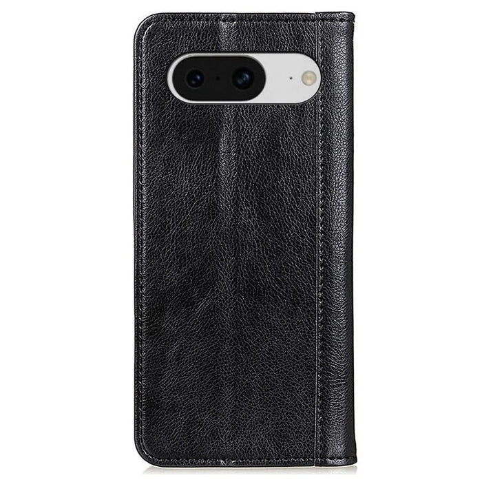 For Google Pixel 8 Litchi Texture Shockproof Wallet Stand Phone Case Split Leather+TPU Protective Cover - Black - 7