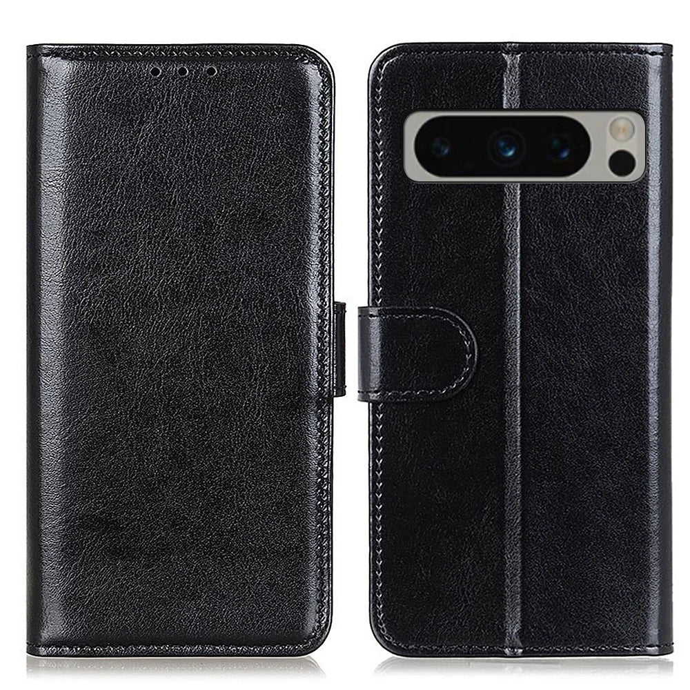 Phone Cover for Google Pixel 8 Pro PU Leather+TPU Wallet Crazy Horse Texture Cellphone Case - Black - 1