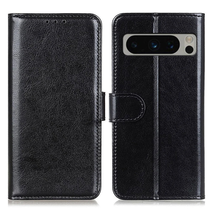 Phone Cover for Google Pixel 8 Pro PU Leather+TPU Wallet Crazy Horse Texture Cellphone Case - Black - 1