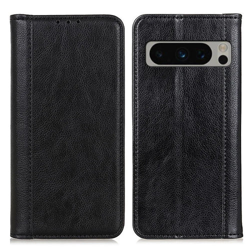 For Google Pixel 8 Pro Anti-Scratch Litchi Texture Mobile Phone Case Split Leather+TPU Phone Cover Wallet - Black - 1