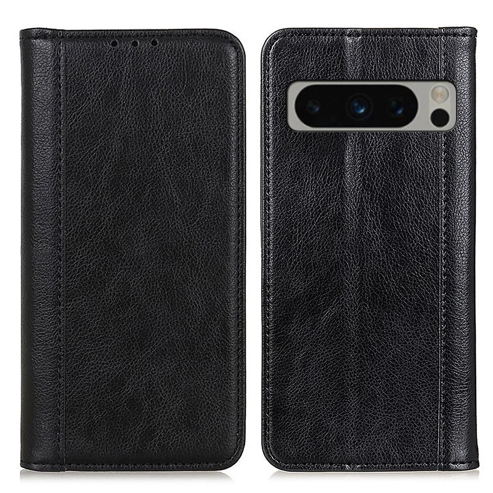 For Google Pixel 8 Pro Anti-Scratch Litchi Texture Mobile Phone Case Split Leather+TPU Phone Cover Wallet - Black - 1