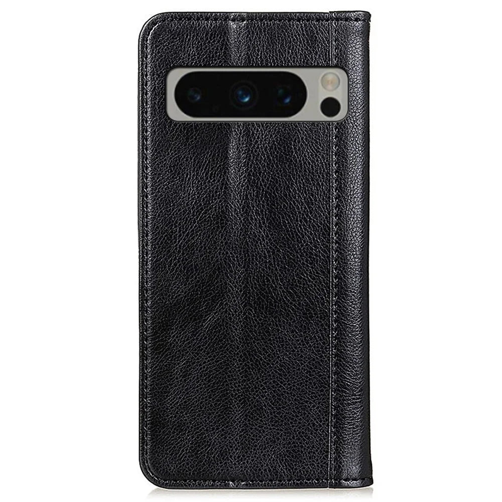 For Google Pixel 8 Pro Anti-Scratch Litchi Texture Mobile Phone Case Split Leather+TPU Phone Cover Wallet - Black - 7